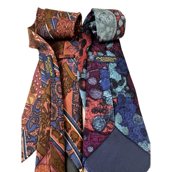Vintage Gino Pompeii Mens Set Lot Of 2 Silk Ties Art Deco 80s Abstract Designer - Picture 4 of 7